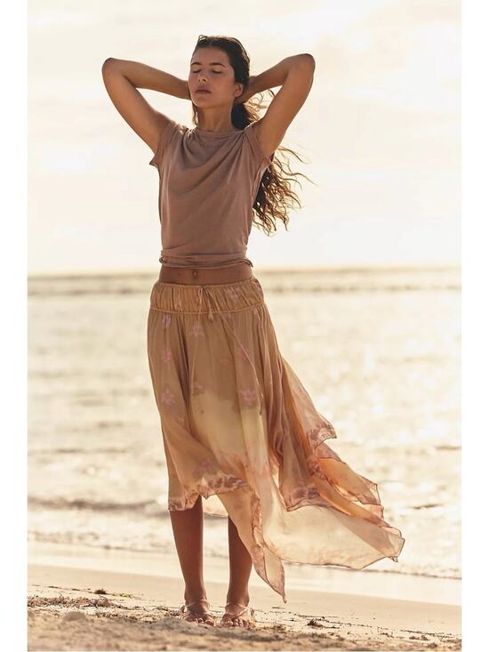 Free People Dresses & Skirts - Free People Bohemian 70s FP One Kaia Asymmetrical Midi Skirt Desert Mirage XL
